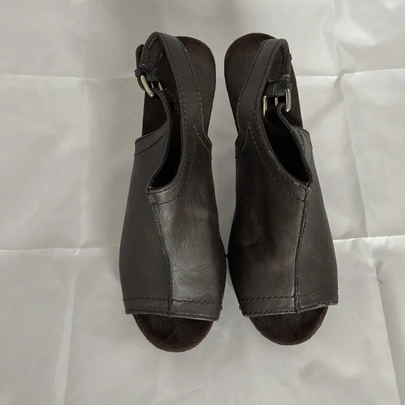 FIONI Slingback Platform Heels Brown Boho Vegan Leather Studded Peep Toe 8.5 - Picture 7 of 12